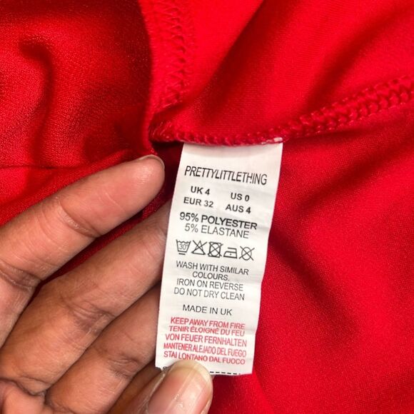 PrettyLittleThing Red Crepe Split Side Bandeau Bodycon Dress. Size 0 - Picture 7 of 12